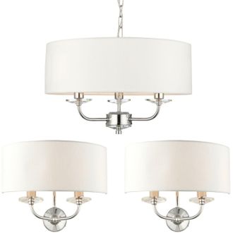 Loops 3 Bulb Ceiling Pendant Lamp & 2x Matching Twin Wall Light Modern Bright Nickel in Metallics