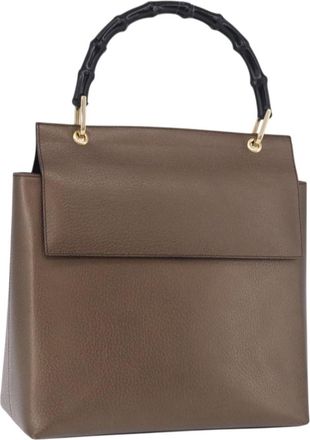Gucci Vintage Bamboo Handle Leather Brown Leather Handbag (Pre-Owned)