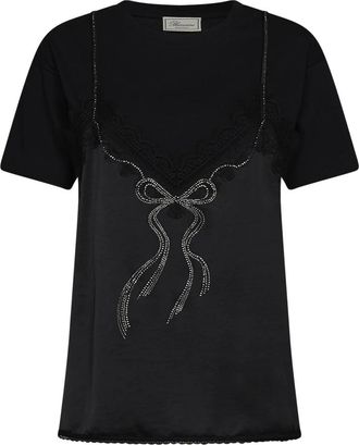 Blumarine Ribbed Crewneck T-Shirt - Dames - T-shirts - Zwart - L - Katoen - Tops
