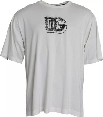 Dolce & Gabbana White Logo Round Neck Short Sleeves Mens T-shirt