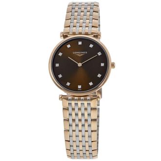 Longines La Grande Classique Quartz Brown Diamond Dial Rose Gold PVD Steel Womens Watch L4.512.1.67.D