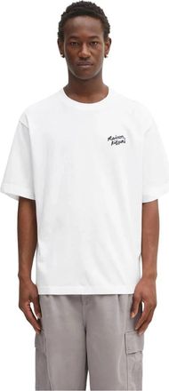 Maison Kitsun&eacute; Handwriting Embroidery Oversize Tee - Heren - T-shirts - Wit - S - Katoen - Tops
