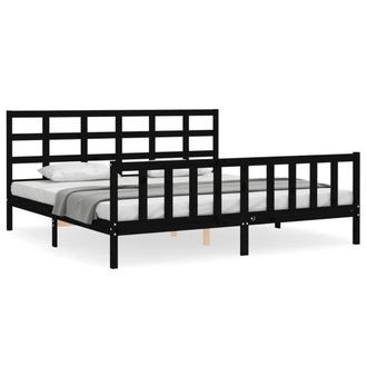 Berkfield Home Bed Frame with Headboard Black 200x200 cm Solid Wood