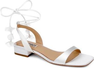 Badgley Mischka Westfield Ankle Wrap Sandal in White Satin at Nordstrom, Size 7.5