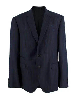 Versace Navy Pinstripe Logo Script Blazer Size XXXL