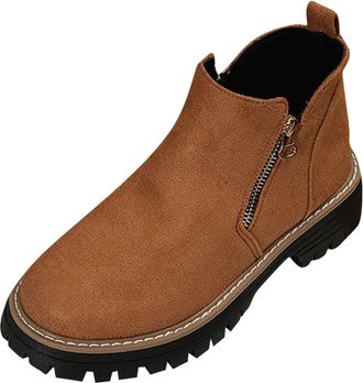 Generic Brown Women Winter Boots Double Zipper Chunky Heel Comfortable Casual Versatile Fashion Footwear with Thick Sole