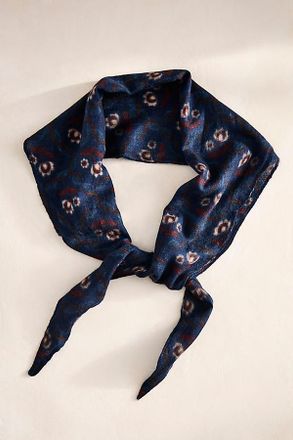 Elizabeth Gillett Blue Floral Wool + Silk Scarf