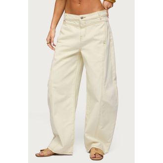 Edikted Gili Contrast Stitch Low Rise Pants in Off-White at Nordstrom, Size X-Large