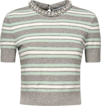 Self Portrait Striped Sweater With Crystal Trim