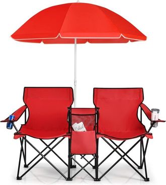 Costway Costway Sillas De Camping Con Sombrilla Silla Plegable Taburete De Pesca Doble Con Portavasos Para Exterior Picnic Senderismo Barbacoa (rojo)