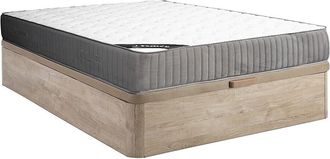 Vente-Unique Conjunto de canap&eacute; abatible de 140 x 190 cm natural claro + colch&oacute;n de espuma de alta resiliencia y l&aacute;tex de 30 cm de grosor - MALINO de YSM&Eacute;E