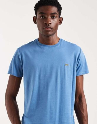 Lacoste Pima - T-shirt in cotone blu medio con logo