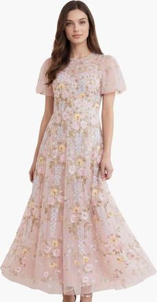 Needle & Thread Garden Rose Short Sleeve Maxi Gown in Shell/pastel Blue at Nordstrom, Size 18