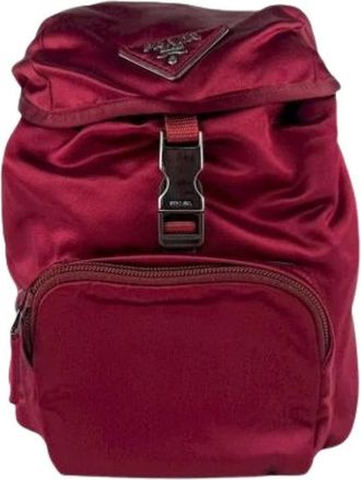 Prada Pre-owned Backpacks, female, Red, Size: ONE SIZE Pre-owned Vintage Satin Backpack