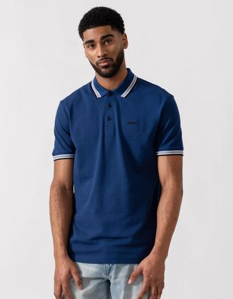 HUGO BOSS Mens BOSS Green Paddy Mens Cotton-Piqu&eacute; Polo Shirt with Contrast Logo - Dark Blue 402 - Navy - Size: 40
