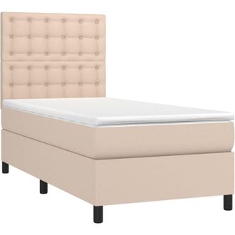 vidaXL Cama Box Spring Colch&oacute;n Led Cuero Sint&eacute;tico Capuchino 80x200 Cm Vidaxl