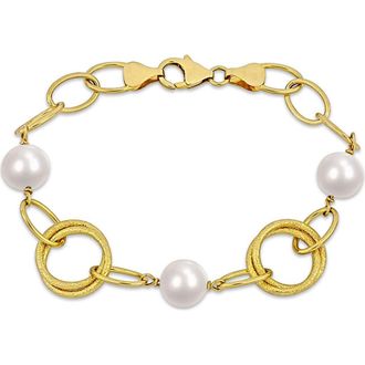 Delmar 18K Yellow Gold Plated Sterling Silver 9-10mm Cultured Freshwater Pearl Bracelet in White at Nordstrom Rack