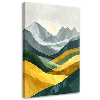 Feeby Cuadro Sobre Lienzo, Paisaje De Monta&ntilde;a En Colores Verde Y Amarillo, 70x100