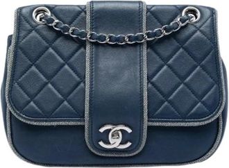 Chanel Pre-owned Quilted Lambskin Crossbody Bag - Dames - Vintage Schoudertas - Blauw - ONE Size - Leer - Vintage