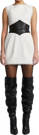Bcbgmaxazria Leather Tweed Dress In Black/white