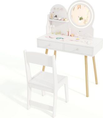 Costway Princess Makeup Dressing Desk and Chair Set Kids Vanity Set-White