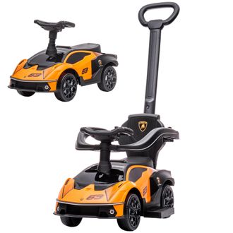OEM 2 En 1 Coche Correpasillos Para Ni&ntilde;os 12-36 Meses Lamborghini Essenza Scv12 Con Bocina Mango De Empuje Naranja Y Negro