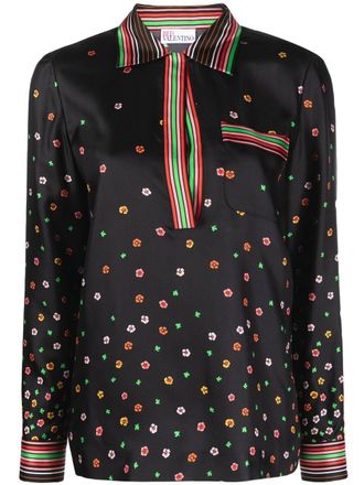 Red Valentino Blouse met bloemenprint - Zwart