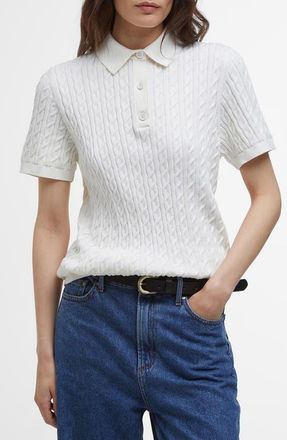 Barbour Cable Cotton Polo Sweater in Cloud at Nordstrom, Size 14 Us