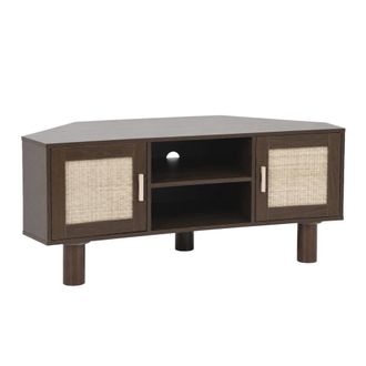 Oviala Mueble tv efecto madera 120 cm rat&aacute;n sint&eacute;tico escandinavo oscuro