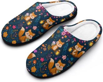 Generic Cute Foxes Mens House Slippers Memory Foam Washable Cotton Slip on Home Shoes