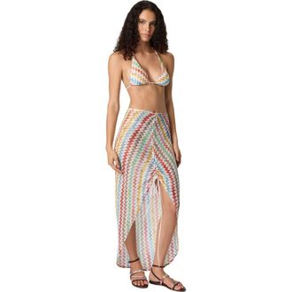 Missoni Ruched Long Skirt In Lam&eacute; Viscose With Micro Zigzag Pattern in White & Multicoloured at Nordstrom, Size X-Small