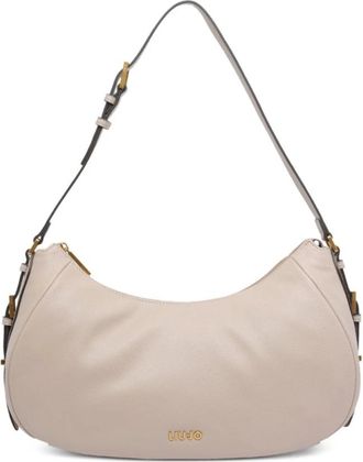 Liu Jo Gebogen Beige Schoudertas met Logo - Dames - Schoudertassen - Beige - ONE Size - Tassen
