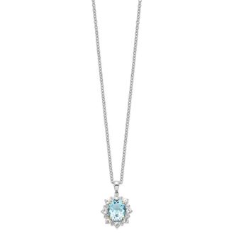 Diamond2Deal Sterling Silver with 14K Accent Rhodium-plated Sky Blue and White Topaz Pendant Necklace