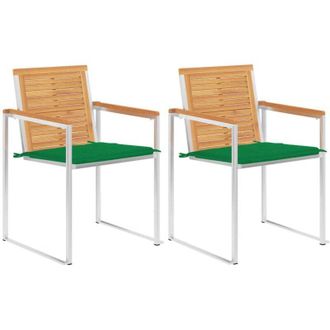 vidaXL Vidaxl - Sillas De Jard&iacute;n Con Cojines 2 Uds Madera Maciza Teca Y Acero