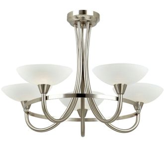 Loops Semi Flush Ceiling Light Satin Chrome & White 5 Bulb Hanging Pendant Lamp Shade