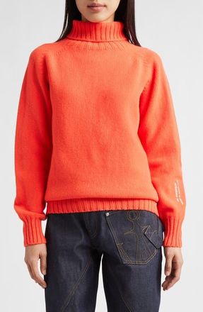 J.W.Anderson Logo Embroidered Wool Turtleneck Sweater in Neon Orange at Nordstrom, Size Xx-Small