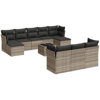 vidaXL Set De Sof&aacute;s De Jard&iacute;n 11 Pzas Y Cojines Rat&aacute;n Sint&eacute;tico Gris Vidaxl