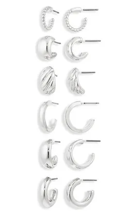 Nordstrom Rack Set of 6 Huggie Hoop Earrings in Silver at Nordstrom Rack