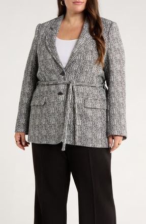 Nordstrom The Liv Belted Textured Boyfriend Blazer in Black Ivory Herringbone at Nordstrom Rack, Size 1 X