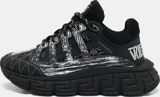 Versace Black Leather And Canvas Trigreca Sneakers