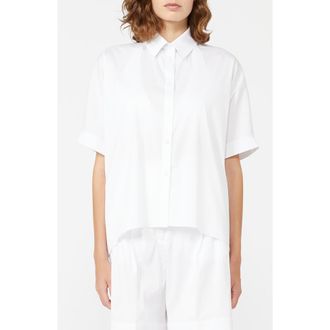 Max Mara Pittura Short Sleeve Stretch Cotton Blend Cover-Up Shirt in Optical White at Nordstrom, Size 8