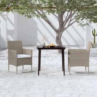 vidaXL Juego De Comedor De Jard&iacute;n 3 Piezas Con Cojines Beige Y Negro Vidaxl