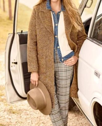 Tribal Tweed Duster Coat In Mocha Brown