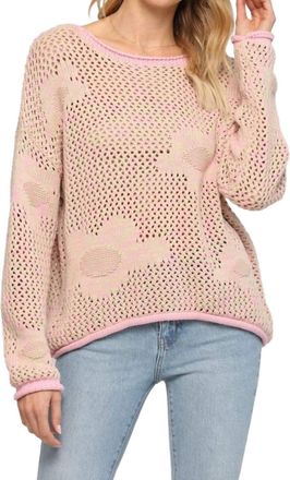 Fate Floral Pattern Open Knitted Sweater In Baby Pink/taupe