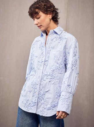 2nd Day Womens Floral decals loose striped shirt