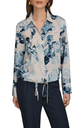 DKNY Drawstring Hem Long Sleeve Shirt in Sea Mist Multi at Nordstrom, Size X-Large