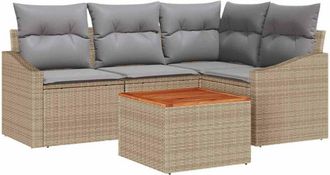 vidaXL Garden Sofa Set 5 pcs Beige and Light Grey Poly Rattan vidaXL