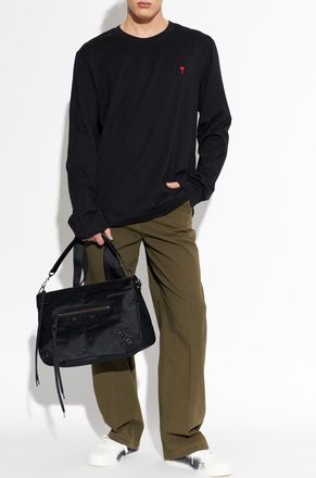 Ami T-shirt With Embroidered Logo, Mens, Black