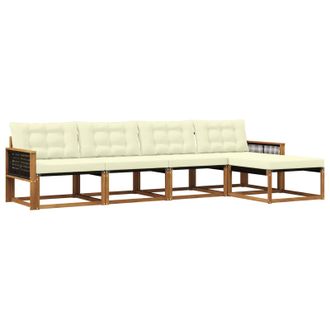 vidaXL Conjunto De Sof&aacute;s De Exterior Con Coj&iacute;n 5 Pcs Natural Y Crema Vidaxl