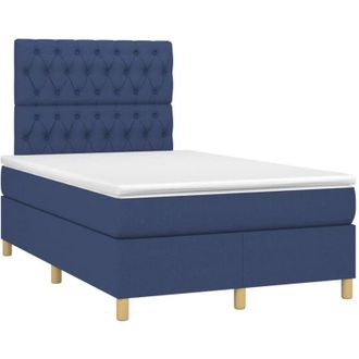 vidaXL Cama Box Spring Con Colch&oacute;n Y Luces Led Tela Azul 120x190 Cm Vidaxl